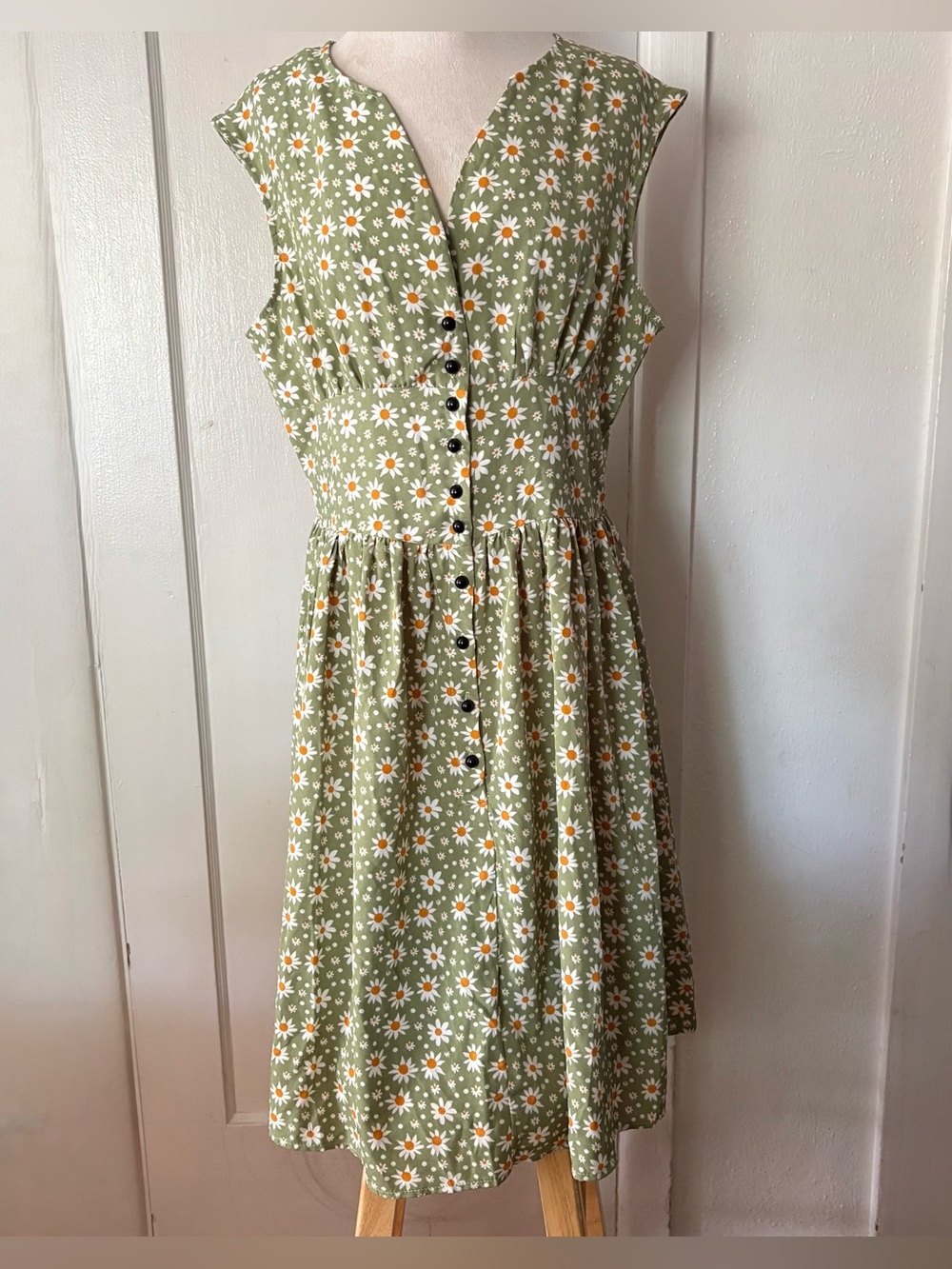 Retro Green Floral Daisy Print Cottagecore Dress ~ Sz XXL